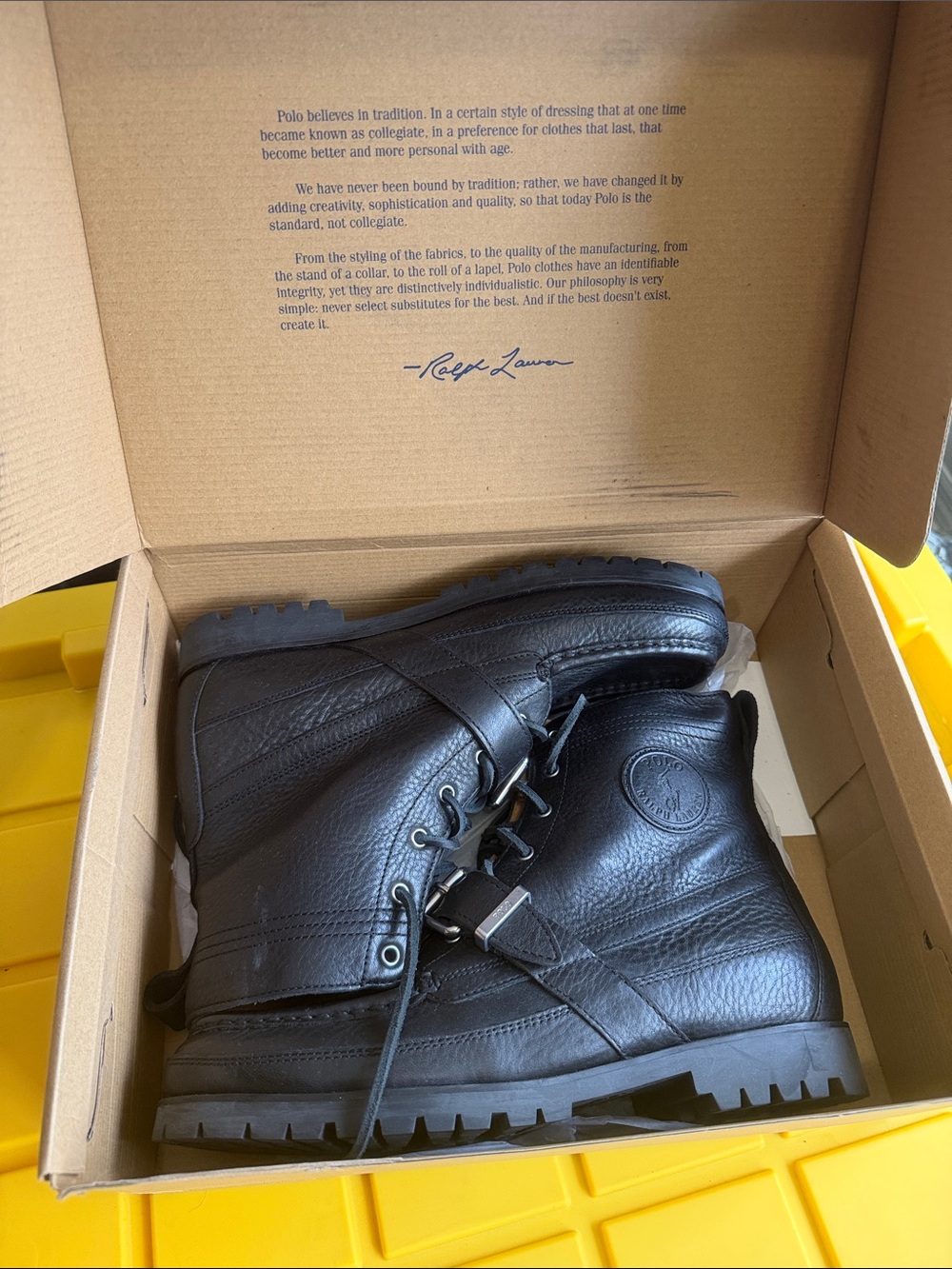 Polo by Ralph Lauren Black Leather Tactical Lace-Up Boots